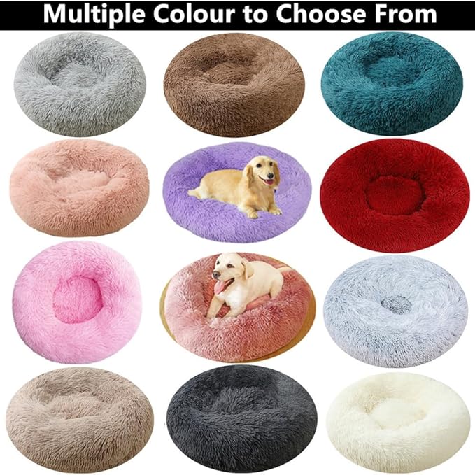 Calming Small Dog Bed Cat Bed, 36 Inch Donut Fluffy Anti-Anxiety Round Bed Washable Cute Bed, Cuddler Warming Cozy Soft Bed, Plush Cushion Bed for Small Medium Dogs and Cats (Blue White)