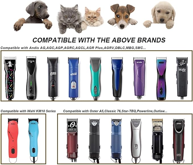 7PCS Dog Grooming Blades Compatible with Andis Dog Clippers,Dog Clipper Blades Compatible with Oster A5,Wahl km10 Dog Clippers for Animal Dog Cat Horse,Stainless-Steel Blade Sharp