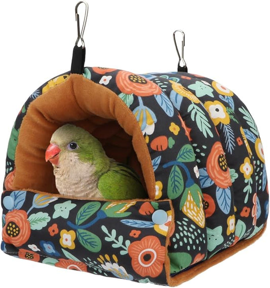 Wontee Bird Nest House Winter Warm Snuggle Hut Bird Bed Hanging Hammock for Parrots Budgies Parakeets Caique Senegal Cockatiels Conures (Medium, Black)