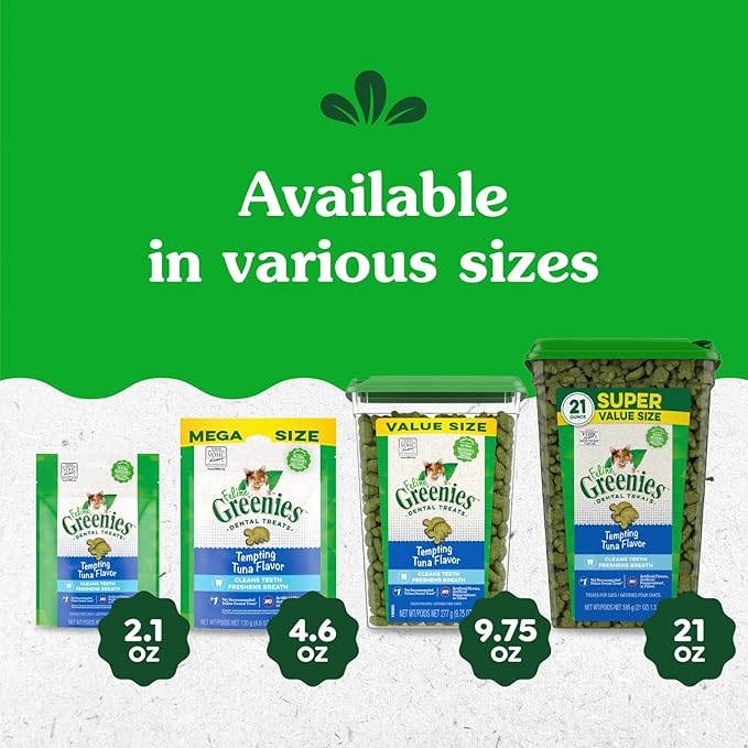 Greenies Feline Dental Cat Treats, Tempting Tuna Flavor, 21 oz. Tub