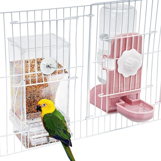 No Mess Bird Feeder Water Dispenser Set, Parakeet Cage Accessories, Bird Feeder and Waterers in Cage for Cockatiels, Finches, Lovebirds, Budgies, Canaries