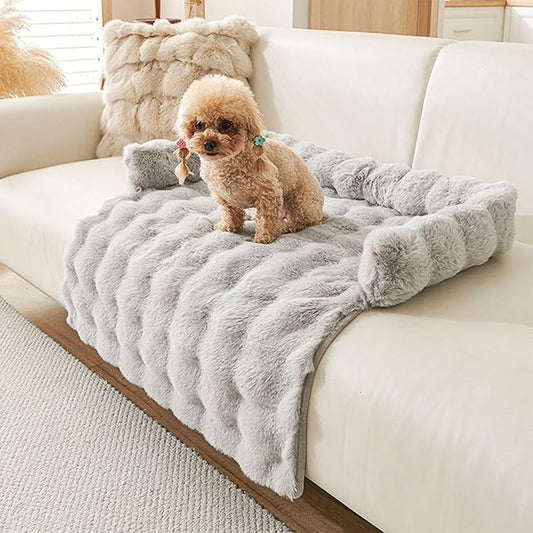 Dream Cloud Pet Sofa Bed Machine Washable Waterproof Supportive Comfort Non-Slip Plush Pet Couch Bed with Raised Edge for Sofa Car Floor, Small Medium Dogs Cats, Furniture Protector (Light Gray)