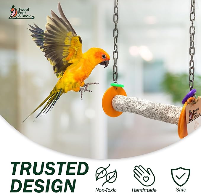 Sweet Feet and Beak Roll Bird Swing - Perch Bird Toys Trims Nails and Beaks, Safe and Non-Toxic Bird Cage Accessories for Small and Large Birds, Swinging Toys Birds Will Love, XL 11 Inches