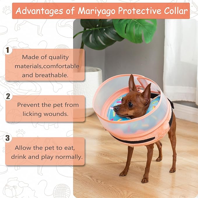 Inflatable Dog Cone Collar with Enhanced Anti-Licking, Soft Neck Donut for Dogs Cats, Recovery Pet Cone Collar After Surgery for Large Medium Small Dogs (Donut Blue, Medium)