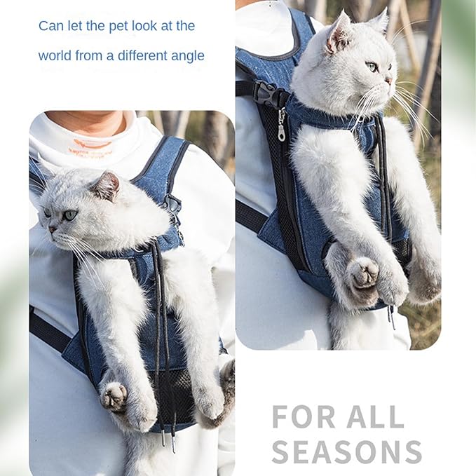 Portable Pet Carrier Backpack, Adjustable Pet Front Cat Dog Carrier Backpack Travel Bag for Small Medium Dogs Cats Puppies, Cat Backpack Carrier for Hiking Cycling (H, L)