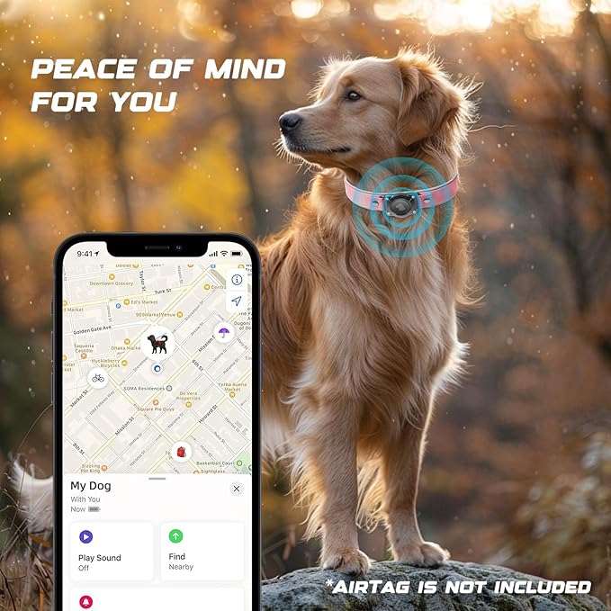 AirTag Dog Collar - Leather Dog Collar with Air Tag Holder | IPX8 Waterproof, Reflective, High - End, Adjustable Soft Padded | Dog GPS Tracker Collars Fit for Medium Large Dogs (Pink, XL)