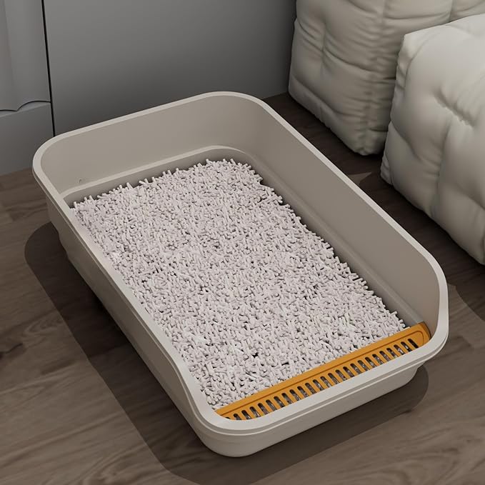 Extea Large Cat Litter Box with High Sides,Cat Boxes for Indoor Cats,Cat Litter Pan for Kitty,Litter Box with Low Entry,Easy to Clean,Anti-Splashing,23.6" x15.7" x6.2" (White)