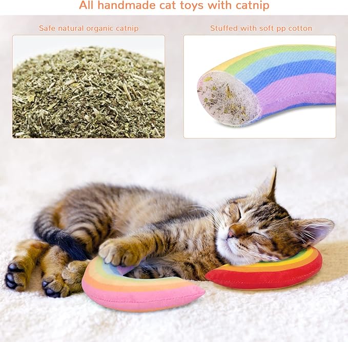 Christmas Cat Toys Kicker Pillows, Xmas Catnip Toys for Indoor Kitten Kitty, Interactive Cat Nip Chew Teeth Cleaning Toy for All Pet Breed, Pack of 2