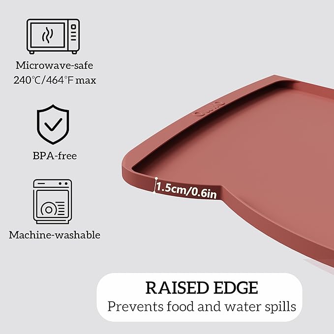 OHMO Dog Food Mat(Erythrinus, 24 * 15'') w/Residue Collection Pocket Silicone Pet Feeding Mat for Floor High Edges Anti Spills Waterproof Cat Water Bowl Tray, Easy Clean Placemat