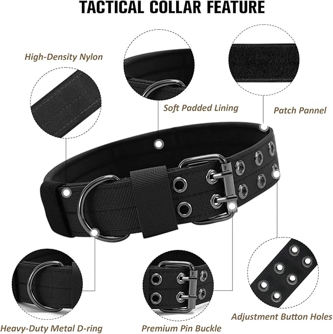 Tactical Dog Collar Military Adjustable Dog Collars Soft Nylon Training Collar with Patch Heavy Duty Metal Buckle Collars for Medium Large Dogs (Violet, L)