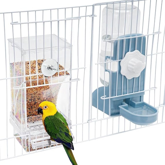 No Mess Bird Feeder Water Dispenser Set, Parakeet Cage Accessories, Bird Feeder and Waterers in Cage for Cockatiels, Finches, Lovebirds, Budgies, Canaries