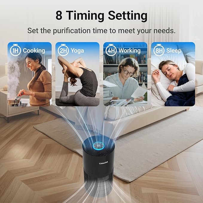 Air Purifiers for Home Large Rooms, Cobectal Air Cleaner with H14 True HEPA 3-in-1 Filter Covers up to 1650ft², Air Quality Sensor, Aroma Function & Sleep Mode, Pet Air Purifier, Black