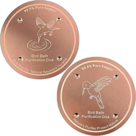 2 Pcs Bird Bath Copper Disk | 99.99% Pure Copper Plate & Birdbath Disk | 0.6mm Thick Reinforced Design | Maintains Clean Water Naturally | Fits All Birdbath Bowls Year-Round (Bird Style 2)