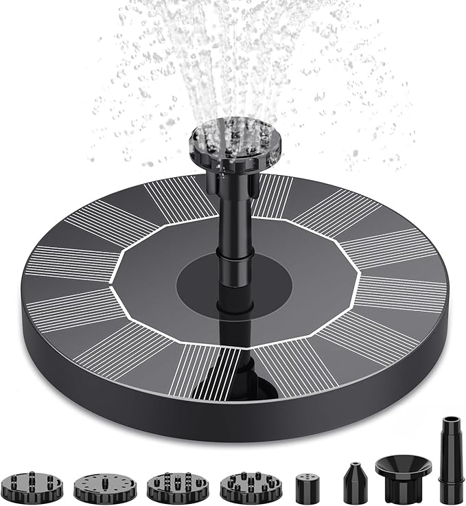 AISITIN Solar Bird Bath Fountain Pump, Solar Fountain Pump for Bird Bath with 6 Nozzles, Solar Powered Water Fountain Pump for Garden, Ponds, Pool, Fish Tank and Outdoor, 1.5W, 1.5W-New