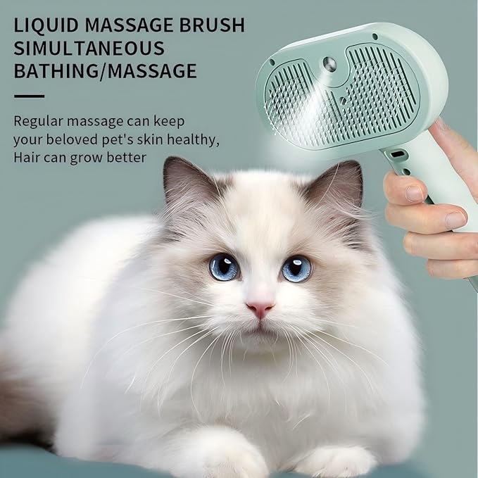 3-in-1 Steam Brush for Cats - Self Cleaning Cat Brush with Anti-Static & Shedding Control, Rechargeable Pet Grooming Tool for Long/Short Hair Cats & Dogs(Green)