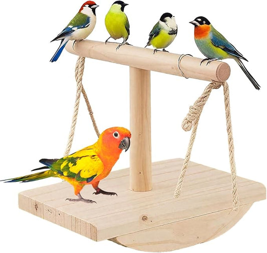 Parakeet Toys, Natural Wood Bird Perch Stand Training, Intelligence Puzzle Enrichment Toys for Parakeets,Wood Stand Toy for for Parakeets Budgies Conures Lovebirds Cockatiels (B, M)