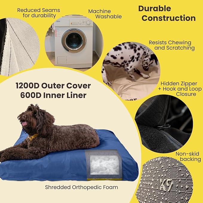 K9 Ballistics Tough Rectangle Pillow Dog Bed - Removable Cover, Washable, Durable & Water Resistant Dog Bed - Large, Titanium Premium Finish
