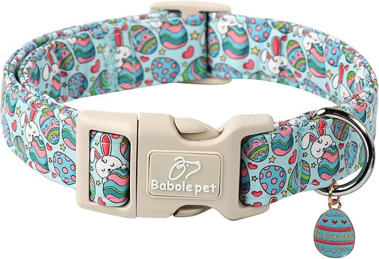 Easter Dog Collar for Large Dogs - Blue Sleepy Bunny Egg Easter Collars for Boy Girl Dogs, Adjustable Spring Holiday Pet Collars with Quick Release Buckle XL