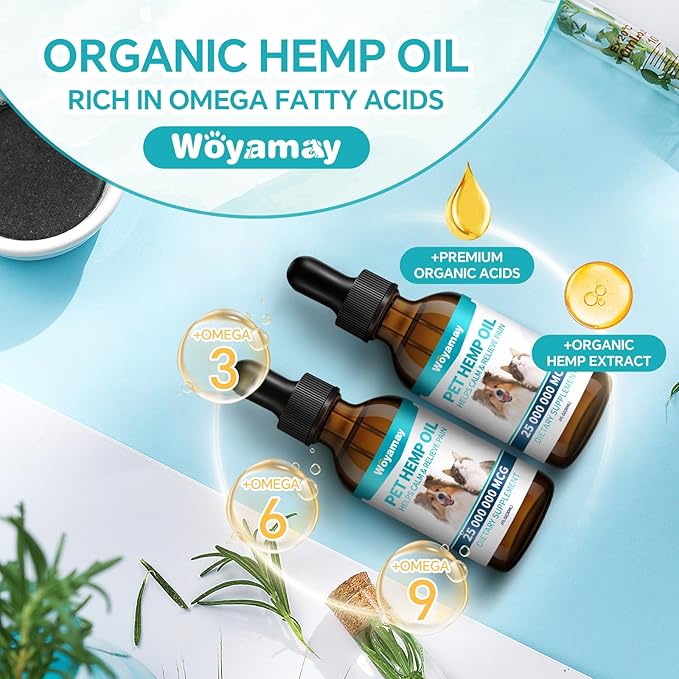 Hemp Oil for Dogs and Cats - Hemp Oil Drops Rich in Omega 3, 6, 9 and Organic Extract Helps Pets with Аnxiеty, Pаin, Strеss, Slееp, Аrthritis, Sеizures Rеlief, Pets Calming Treat-2 Pack