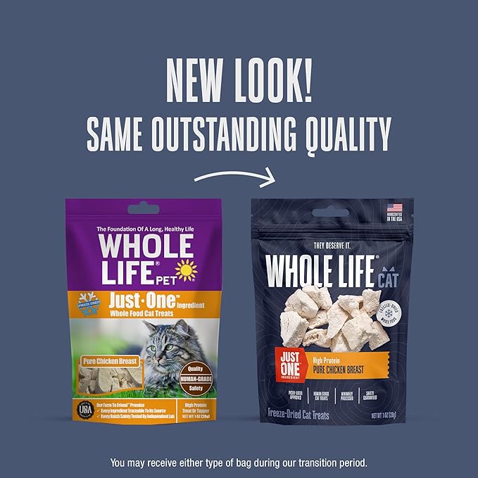 Whole Life Cat Just One Chicken Freeze Dried Cat Treats - Human Grade High Protein Food, Healthy Training Snacks, Freeze Dried Chicken Food Toppers, USA Made Natural Treats - 1 oz (Pack of 1)