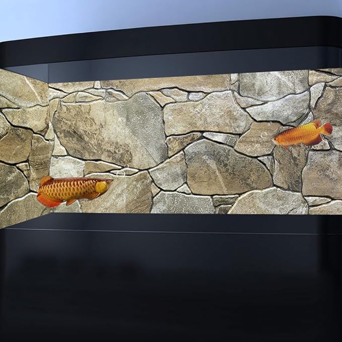 60X24IN Marble Aquarium Background, Art Marble Aquarium Background, Natural Marble Glass Terrarium Background with 8 EVA Double-Sided Tape