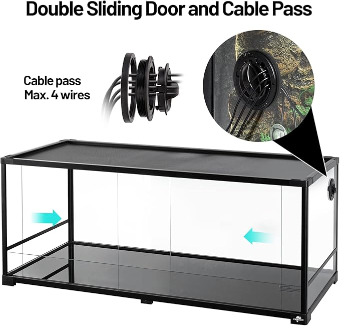 67 Gallon Reptile Tank, Glass Reptiles Terrarium 48" x 18" x 18", Sliding Door, Top Ventilation, Cable Pass, Humidify Hole, Large Reptile Cage Habitat for Bearded Dragon, Lizard, Snake, Gecko