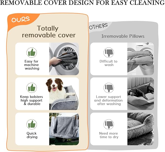 Comfort Expression Waterproof Orthopedic Foam Dog Beds for Extra Large Dogs Sofa Pet Bed Washable Removable Cover with Zipper and Bolster 53" L x 42" W x 8.5" Th, Light Brown