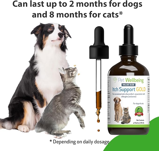 Pet Wellbeing Itch Support Gold for Dogs - Occasional Itching, Scratching, and Hot Spots, Environmental and Seasonal Allergies, Dong Quai - Veterinarian-Formulated Herbal Supplement (4 fl oz (118 ml))