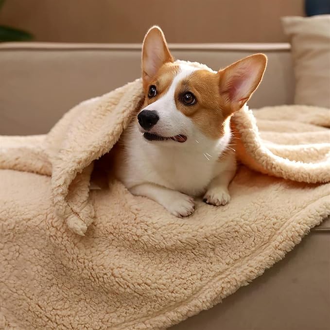Pet Blankets for Couch Sofa Bed Dog Blankets Reversible Cat Blanket Soft Furniture Protector Cover for Small Medium Large Dogs Cats, Beige, 30 x 20 inches