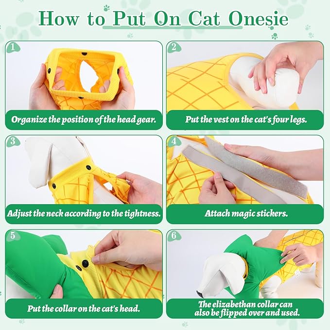 EMUST Cat Recovery Suit and Cat Cone Collar Set, Soft kittens Onesie for Cats After Surgery Female, Cute Kitten Surgery Recovery Suit Female, Cone of Shame Alternative for Kittens Under 4lb, Yellow, S