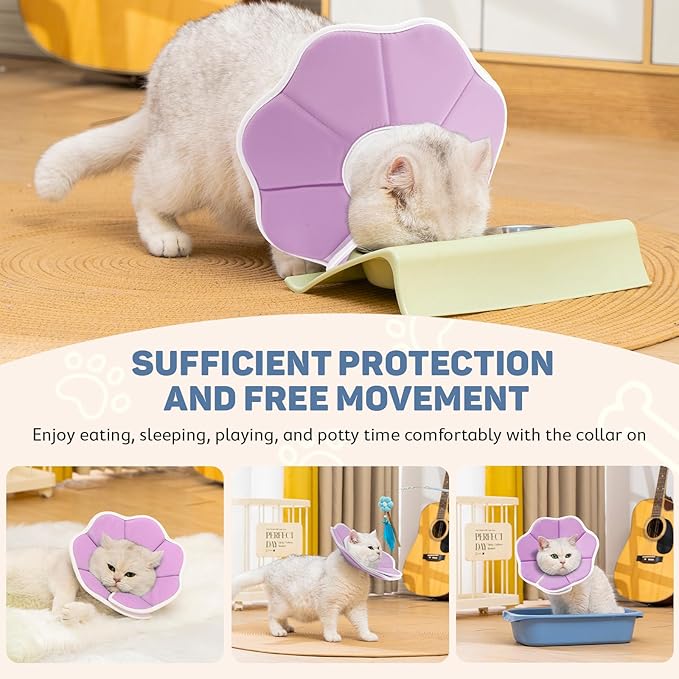 Avont Soft Cat Recovery Cone Collar, Adjustable Lightweight Kitten E-Collar for Small Dogs, Comfortable Neck Donut Stop Licking Scratching After Surgery -Purple(XS)