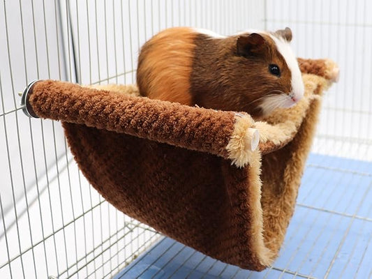 Fleece Winter Warm Rat Hammock, Double Layer Hanging Birds Nest Bed Tent with Warm Fleece, Bird Cage Stand Perch, Sleep Bed Cage Accessories for Rat, Guinea Pig, Chinchilla (Brown)