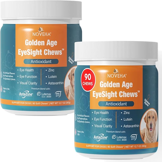 NOVEHA 180 Soft Chews for Dogs – with Lutein, Astaxanthin & Omega-3 from Fish Oil – Support for Overall Wellness – Made in USA – Chicken Flavor – 90 Chews x 2 Pack