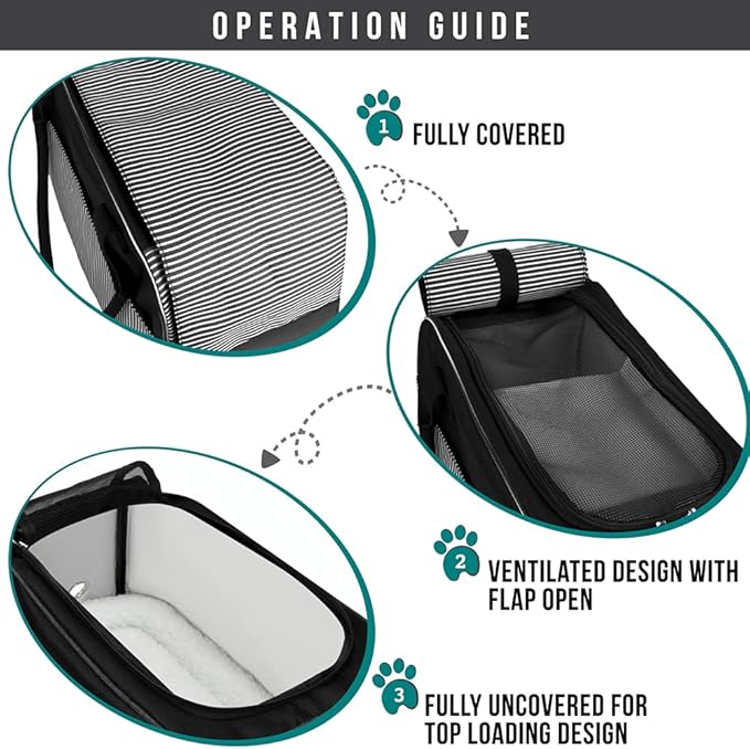 PetAmi Dog Purse Carrier for Small Dogs, Airline Approved Soft Sided Pet Carrier with Pockets, Ventilated Dog Carrying Bag for Puppy Cat, Dog Travel Supplies Bag, Sherpa Bed, Max 12 lbs, Stripe Black