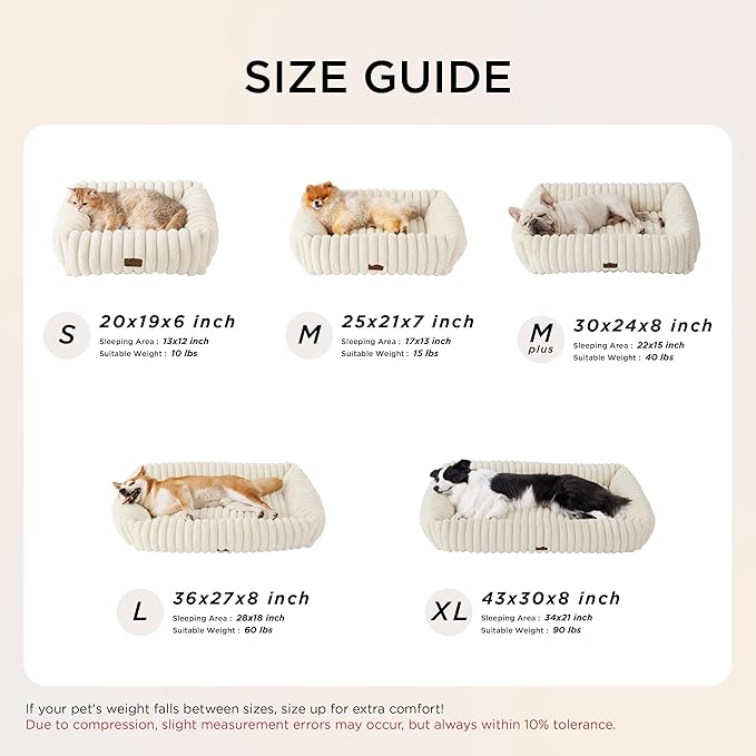 Bedsure Washable Dog Bed for Medium Dogs - Cute Furry Puppy Beds, Rectangle Orthopedic Corduroy Fleece Pet Beds with Removable Zipper Cover, 30x24x8inches, Sandy Beige