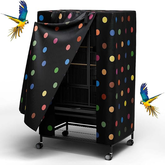 Tchvt Nighttime Bird Cage Covers with Zipper Panel Blackout Birdcage for Winter Universal Breathable Large Good Night Enclosure for Bird (Polka Dot, 33x23x41 inch)