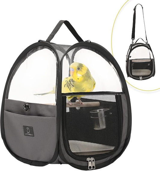 A4Pet Bird Carrier for Travel - Small Bird Travel Cage, Bird Bag with Stand, Tray and Feeding Cup, Portable and Lightweight for Small Animal Carrier