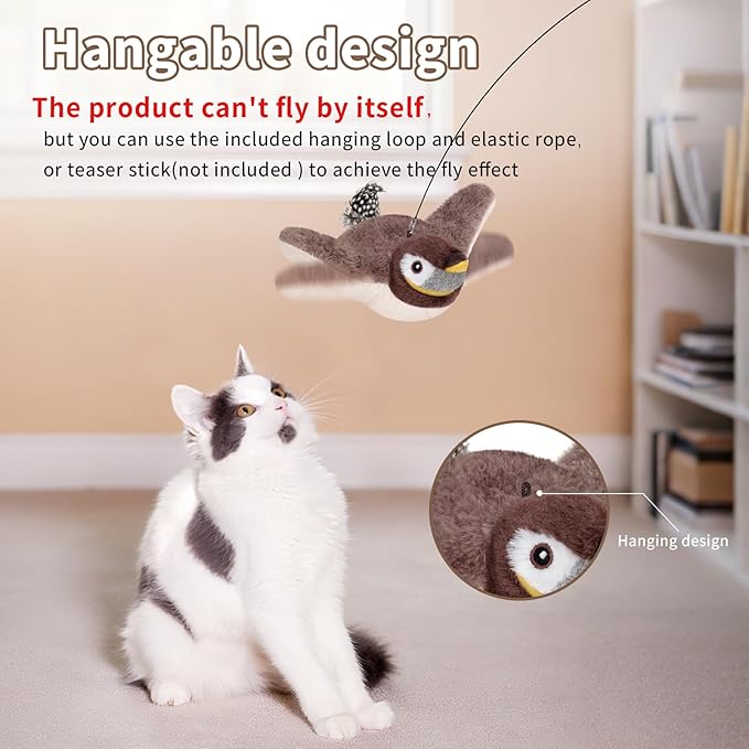 Cat Toys, Flapping Bird Cat Toy(No Flying), Interactive Catnip Toy with Springs & Catnip Bags, Chirping Noise Enrichment Moving Wings Dog Cat Kitten Toys, Flappy Flying Pets Toy for Indoor