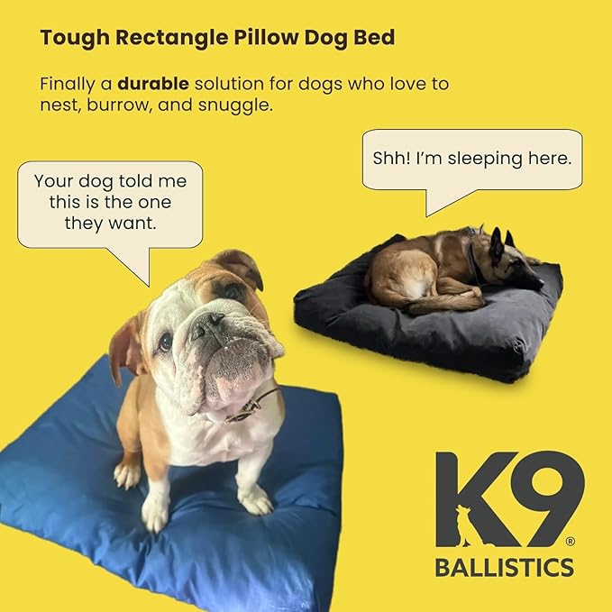 K9 Ballistics Tough Rectangle Pillow Dog Bed - Removable Cover, Washable, Durable & Water Resistant Dog Bed - Small, Titanium Premium Finish
