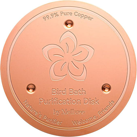 Mellbree Bird Bath Copper Disk, 0.6mm Reinforced 99.99% Pure Copper Cleaning Disk for Physical Safe Clean Water All-Season, Universal Fit for Outdoor Birdbaths, Bowl, Bird Bath Heater Solar (Flower)