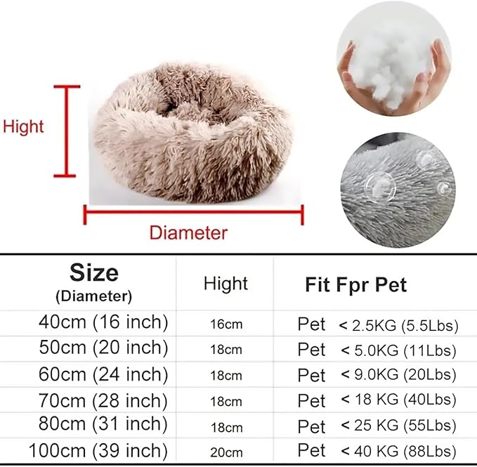 Calming Dog Bed for Small Dogs, Calming Donut Cuddler Pet Bed Anti Anxiety Round Dog Bed Fluffy Plush Faux Fur Cat Bed,Khaki,27.5IN