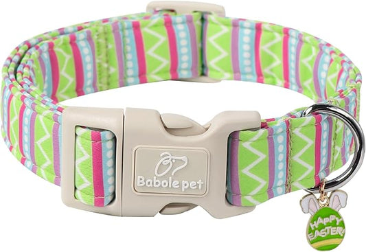 Easter Dog Collar for Medium Dogs - Brightly Colored Stripe Easter Collars for Boy Girl Dogs, Adjustable Spring Holiday Pet Collars with Quick Release Buckle M