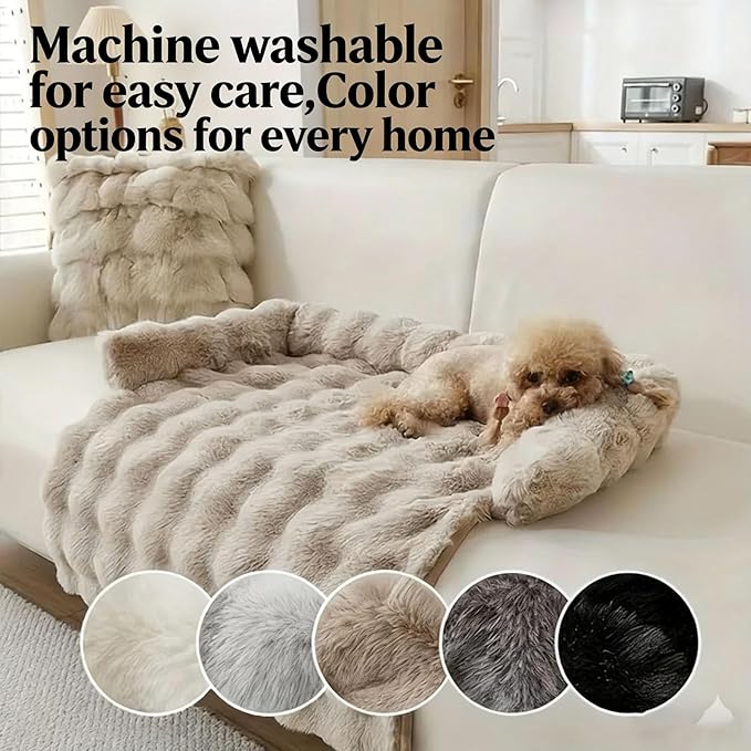 Dream Cloud Pet Sofa Bed Machine Washable Waterproof Supportive Comfort Non-Slip Plush Pet Couch Bed with Raised Edge for Sofa Car Floor, Small Medium Dogs Cats, Furniture Protector (Light Gray)