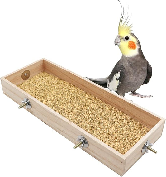 Bird Feeding Cups, Natural Wooden Parrot Perch Stand, Birds Food Dish, Parakeets Feeder Bowl, Cage Accessories for Small Animals Rat Hamster Guinea Pig Chinchillas Budgies Cockatiels Love Birds