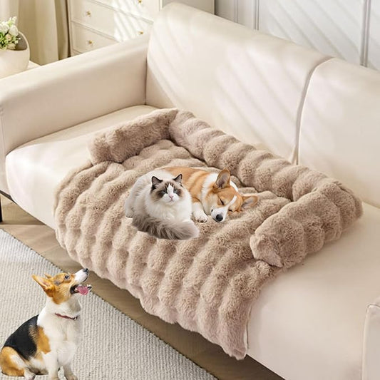 Dream Cloud Pet Sofa Bed, Dream Cloud Pet Sofa Bed Cover, Cozy Rabbit-Velvet Non-Slip Washable Fluffy Plush Pet Mat for Furniture Protection, Soft Couch Bed for Dogs & Cats (Brown, 70X70 CM)