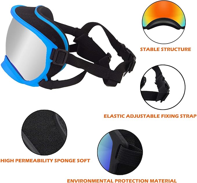 Winproof Large Dog Sunglasses with Adjustable Strap, UV Protection, Soft Goggles for Medium-Large Dogs