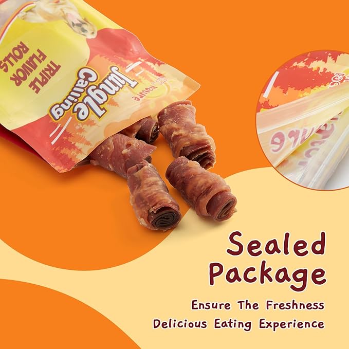 Jungle Calling Triple Flavor Rolls Dog Treats, Made with Real Chicken Duck Beef Meat, Rawhide Free Dogs Snacks,Healthy, Easily Digestible, and High Protein Treat, 10.6 oz