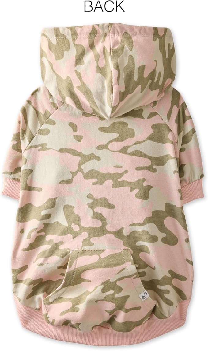 Rocky – The Orginal Lightweight Hooded TEE 100% Organic Cotton Dog Hoodie Pet Coat Sweater for Small, Medium, Large Dogs, Pink Camo, X-Small