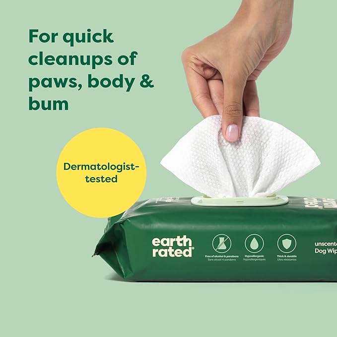 Earth Rated Pet Wipes for Dogs and Cats, Hypoallergenic, Cleaning and Hydrating, for Grooming Paws, Body and Butt, Unscented, 400 Count