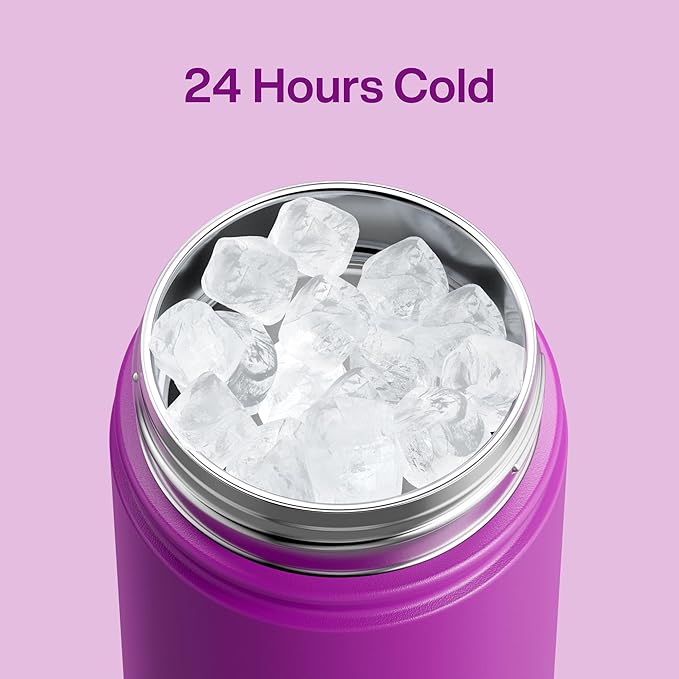 Insulated Water Bottle with Straw Stainless Steel Water Bottle, Leak-Proof, BPA-Free, Double Wall Vacuum Keeps Cold for 24 Hours for Sports, Travel, School (18 oz, Bright Magenta)